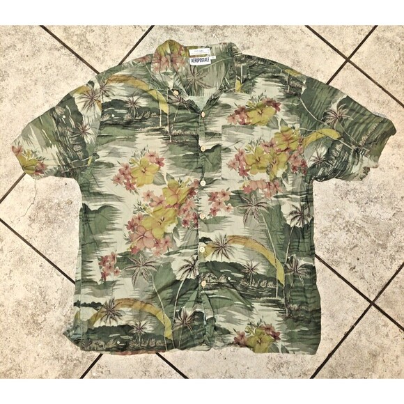 Aeropostale Hawaiian Shirt Mens XL Button Up Green Floral Short Sleeve - Picture 12 of 16